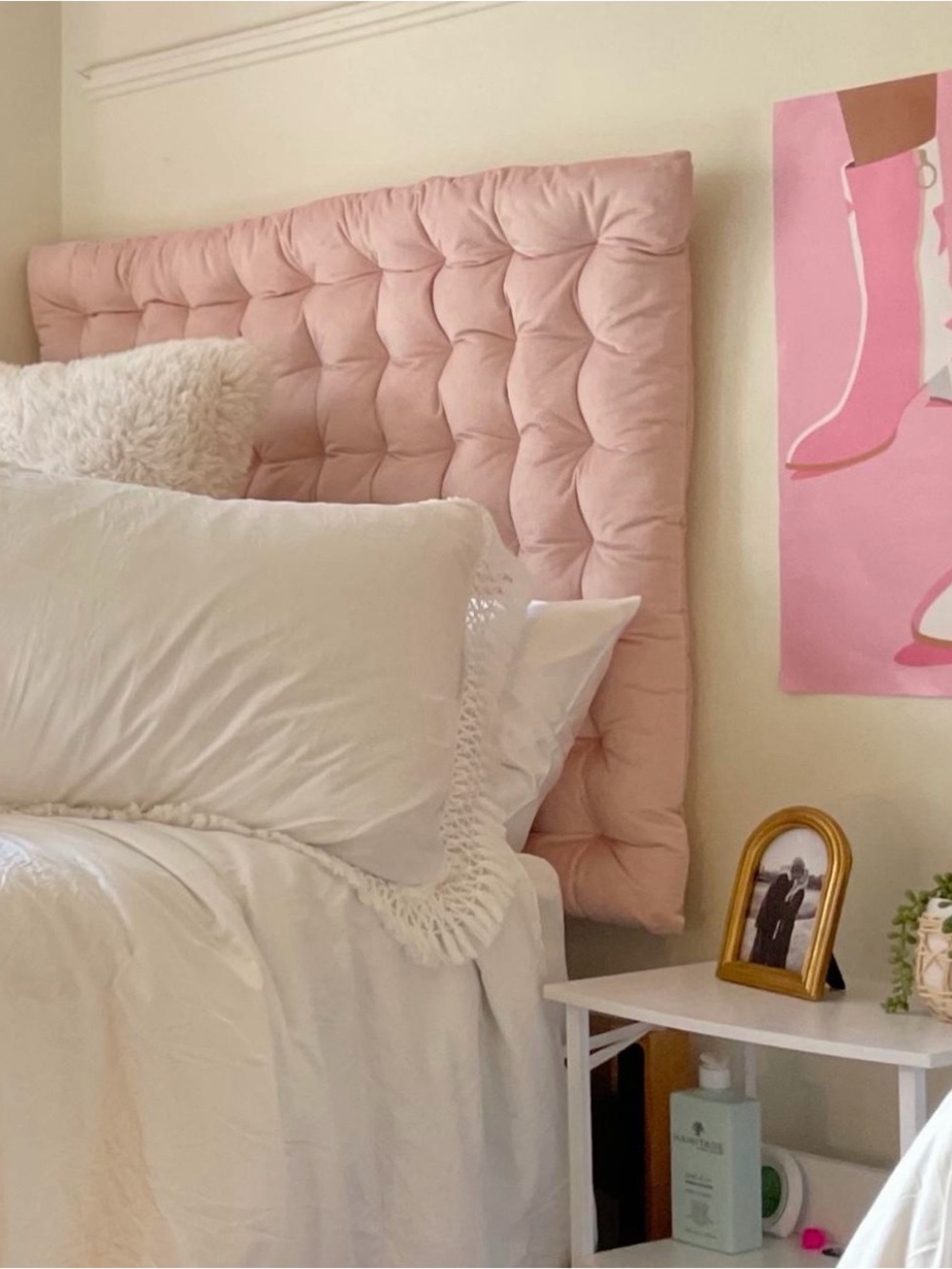Blush Pink Tufted Headboard Cushion - Soft Padded Bed Panel